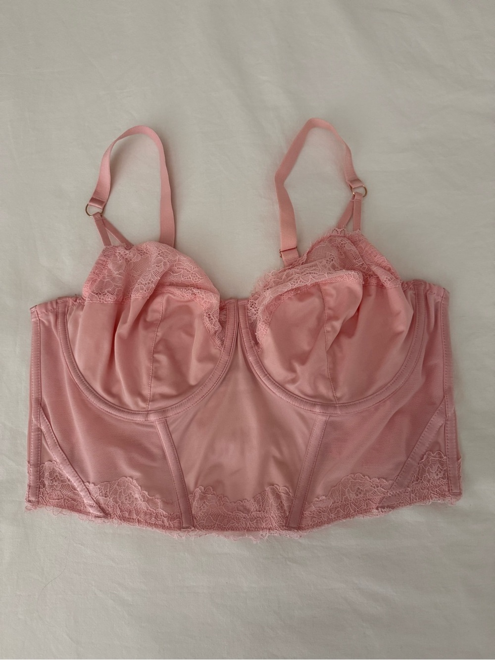 Auden Pink Lace Satin Longline Corset Bustier Bra Underwire Size XXL Balletcore